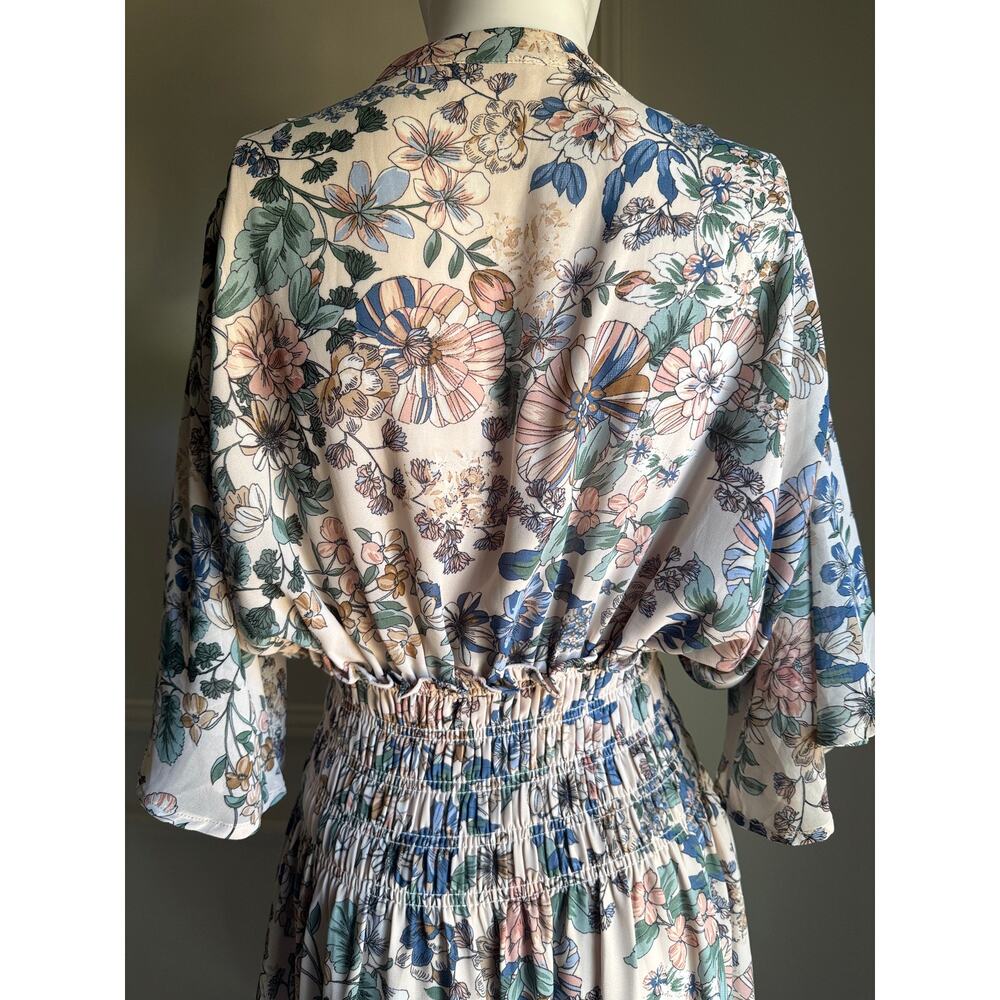 Bohme Floral Midi Dress Smocked Waist Cottagecore Prairie Boho Feminine Small - Picture 5 of 8